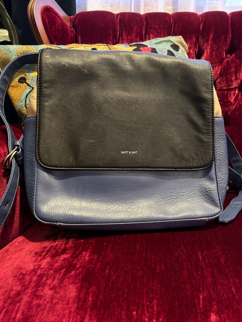 Matt & Nat Black and Blue Leather-Style backpack